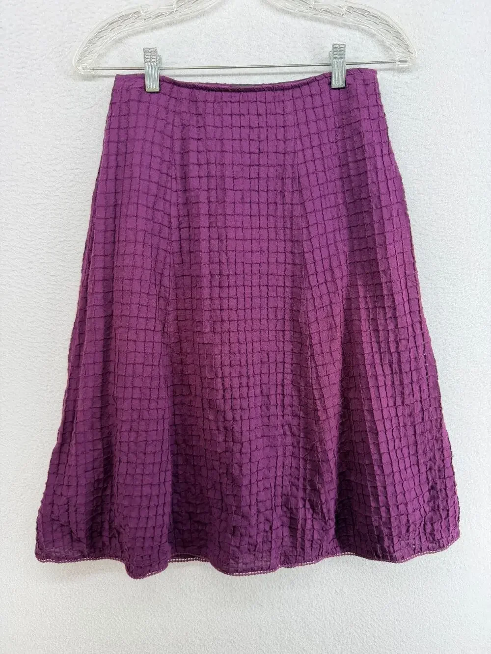 EILEEN FISHER Skirt PP Stretch Cotton Voile Box Knee Length Lined Purple